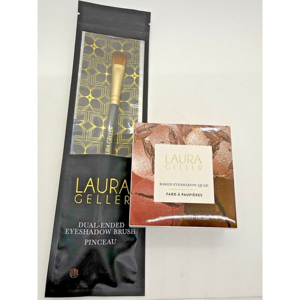 LAURA GELLER Baked Eyeshadow Quad Palette Pink Buttercream, Dual-Ended Brush New
